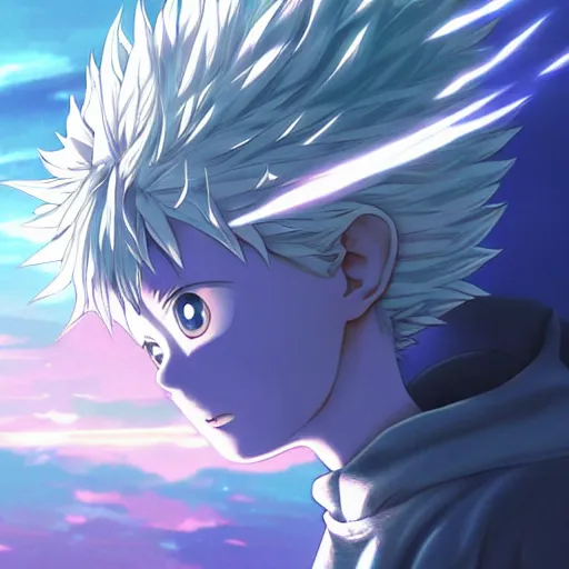 Prompt: killua zoldyck art by dan mumford and yusuke murata and makoto shinkai and ross tran, cosmic, heavenly, god rays, intricate detail, cinematic, 8 k, cel shaded, unreal engine, featured on artstation, pixiv