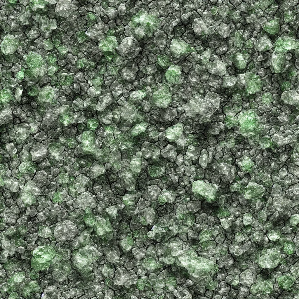 Image similar to long green crystals sticking out of the rock surface, detailed ground terrain albedo texture, flat, 2 d texture, seamless