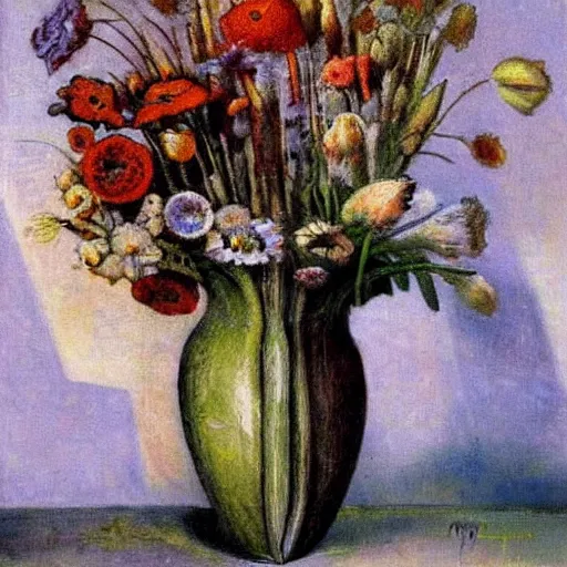 Prompt: impressionist vase of flowers by giger