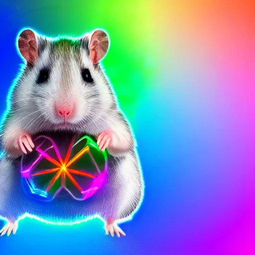 Image similar to cyberpunk hamster made of glowing rainbow neon lights gems and crystals, light reflection, 8 k, hd, logo