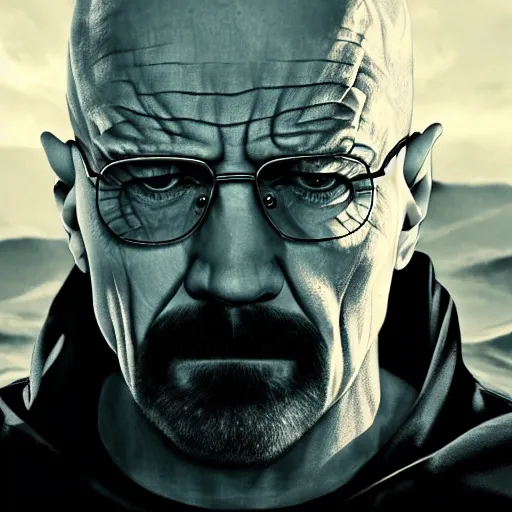 Image similar to Walter White as Venom (2018), 4k, insanely detailed, half face symbiote half face human