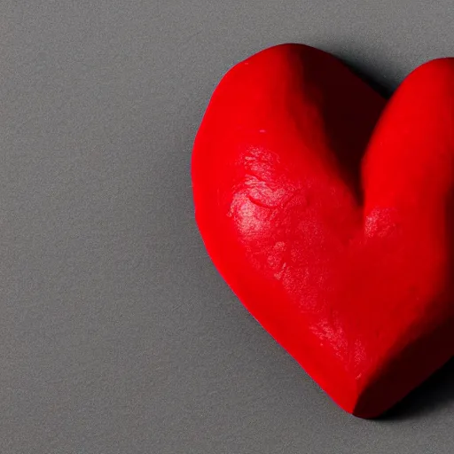 Image similar to 3d render of a badly formed red putty heart shape in the middle of a gray sheet of paper