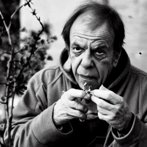 Prompt: photograph of Gilles Deleuze eating rhizomes