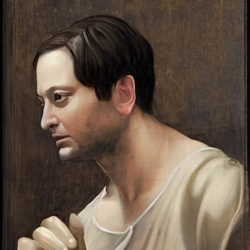 Prompt: Renaissance style painting of Tobey Maguire