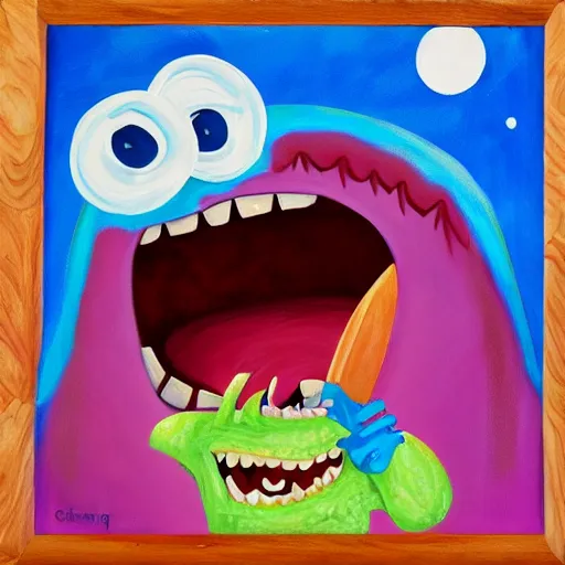 Prompt: painting of monster eat kids