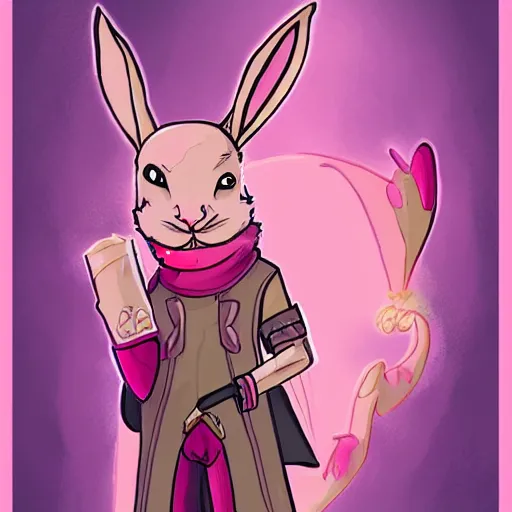 Prompt: pink jackalope mage, dnd, colorful, autumn, detailed, magic, fantasy, bunny, antlers, cute, cool, guy