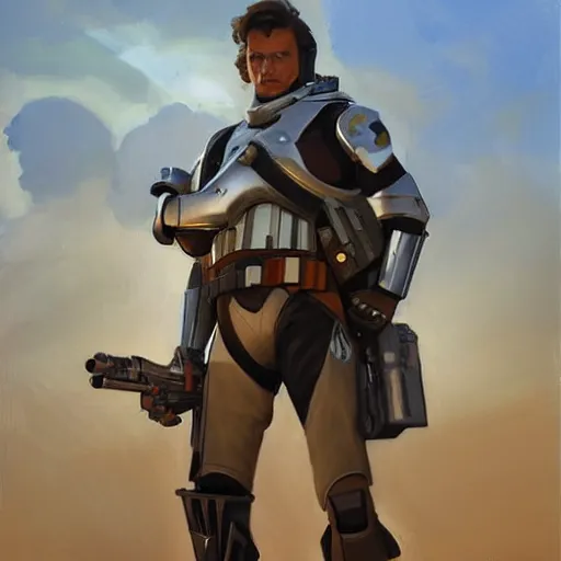 Image similar to greg manchess portrait painting of armored han solo as overwatch character, medium shot, asymmetrical, profile picture, organic painting, sunny day, matte painting, bold shapes, hard edges, street art, trending on artstation, by huang guangjian and gil elvgren and sachin teng