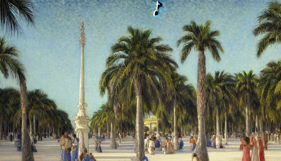 Prompt: a ultradetailed beautiful painting of the night sky of the amazonas palace balustrade designed by jules bastien - lepage, tarsila do amaral, frank weston and gustave baumann, beach, trending on artstation, mediterranean, palm trees, sharp focus, giant columns, soft light, 8 k 4 k