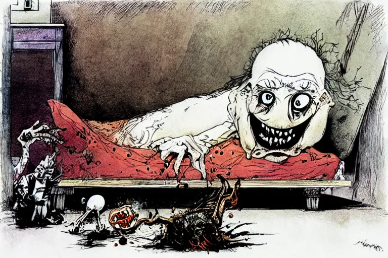 Prompt: monster under the bed by ralph steadman