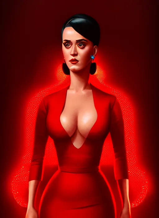 Prompt: portrait of katy perry in a red dress, intricate, elegant, glowing lights, highly detailed, digital painting, artstation, concept art, smooth, sharp focus, illustration, art by wlop, mars ravelo and greg rutkowski