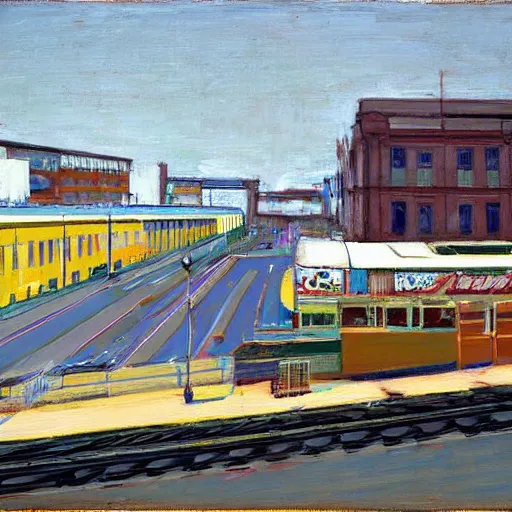 Prompt: Outside Brighton station painted by Wayne Thiebaud