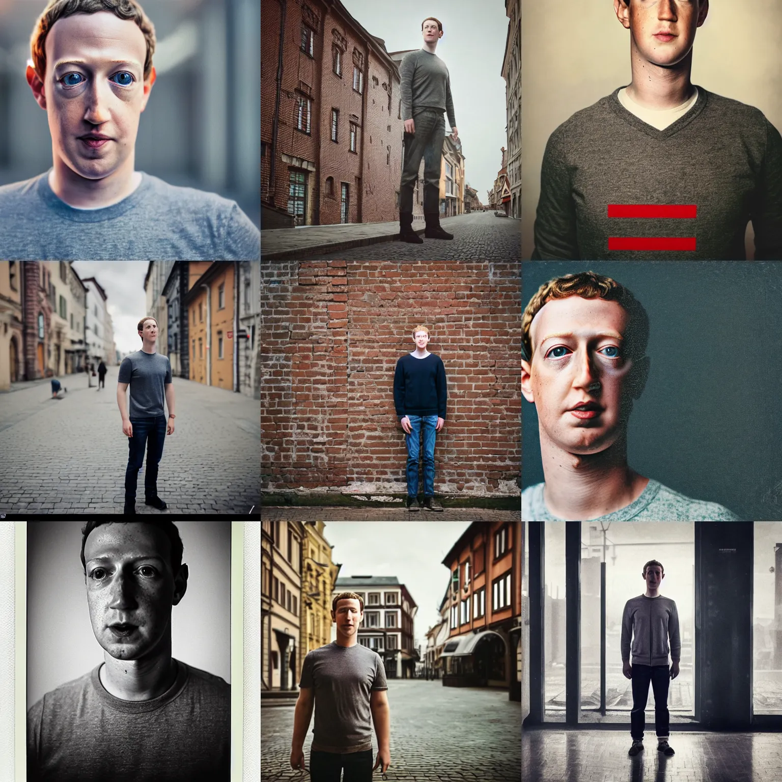 Prompt: legnica. close up. cyborg mark zuckerberg, in legnica, full body, cinematic focus, polaroid photo, vintage, neutral dull colors, soft lights, by oleg oprisco, by thomas peschak, by discovery channel, by victor enrich, by gregory crewdson