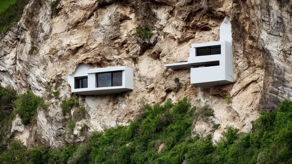 Image similar to house built on the side of a cliff, award winning photo