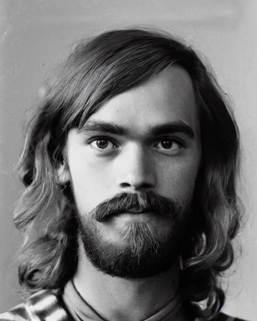 Prompt: a portrait of a 1 9 6 0 s hippie looking like pewdiepie
