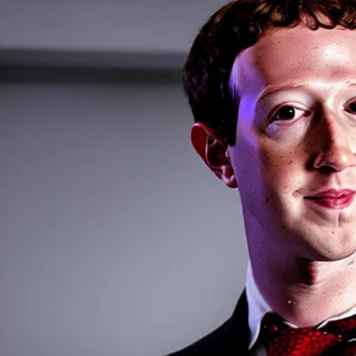 Image similar to a photographic still of Mark Zuckerberg as Patrick Bateman in American Psycho, DSLR photography