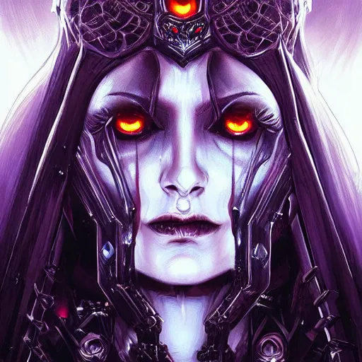 Prompt: queen of death. intricate portrait, occult cyberpunk, ancient futuristic, dark art, occult. by Petros Afshar, by artgerm, Eddie Mendoza