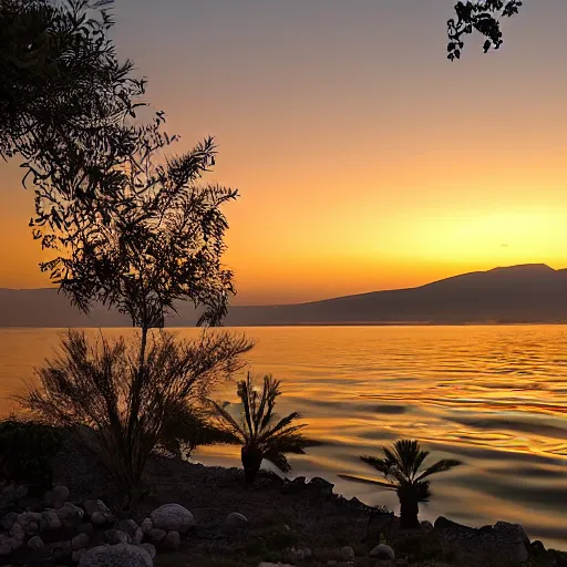 Prompt: sea of galilee at sunrise