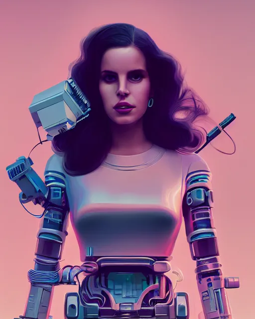 Image similar to portrait of lana del rey as a cyborg. intricate abstract. intricate artwork. by tooth wu, wlop, beeple, dan mumford. octane render, trending on artstation, greg rutkowski very coherent symmetrical artwork. cinematic, hyper realism, high detail, octane render, 8 k, iridescent accents