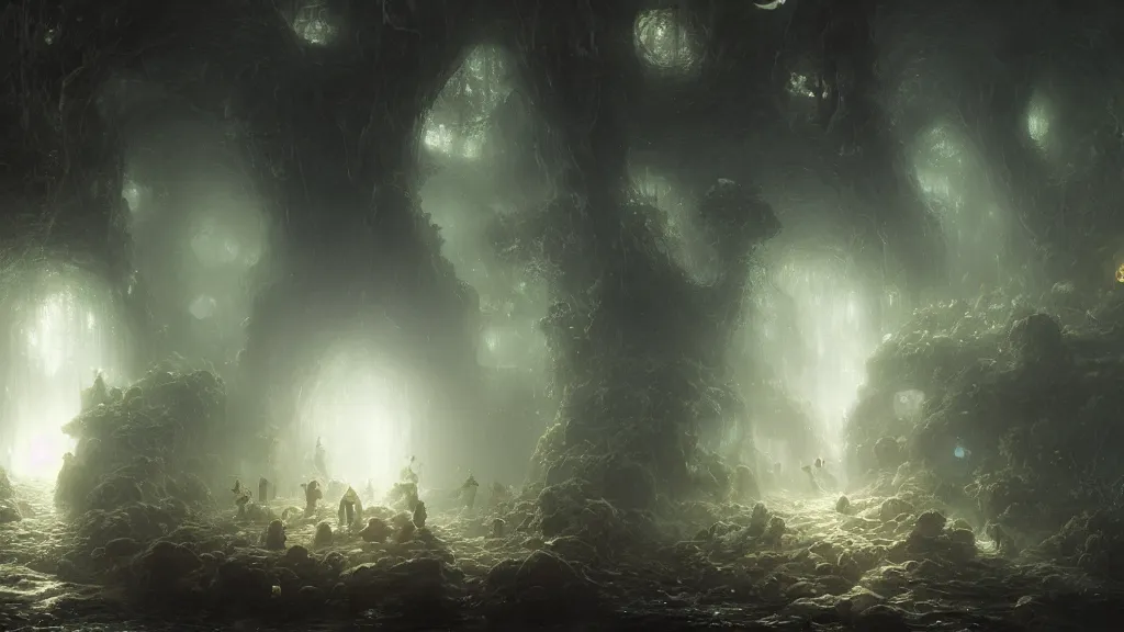 Prompt: fungus mined by the deep dwellers, andreas achenbach, artgerm, mikko lagerstedt, zack snyder, tokujin yoshioka