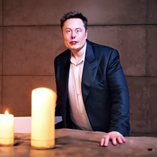 Prompt: Elon musk in the basement with a candlestick