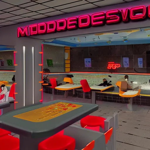 Image similar to cyberpunk mcdonalds in the distant future