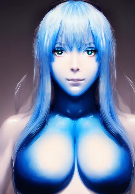 Image similar to portrait of a beautiful blue slime woman by aramaki shinji and amano yoshitaka 8 k hd