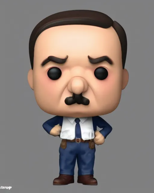 Image similar to full body 3d render of adolf hitler as a funko pop, studio lighting, white background, blender, trending on artstation, 8k, highly detailed