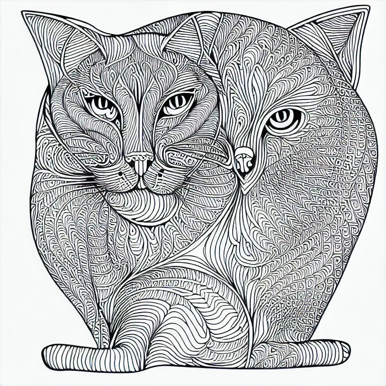Image similar to beautiful cat, ornamental, fractal, line art, vector, outline, simplified, colouring page