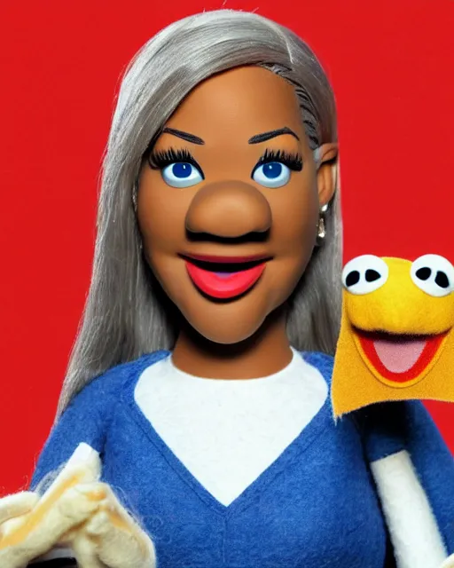 Image similar to angela martin as a muppet. highly detailed felt. hyper real photo. 4 k.