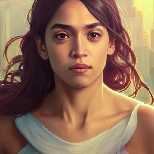 Image similar to ultra realistic illustration, alexandria ocasio - cortez as happy anime girl, intricate, elegant, highly detailed, digital painting, artstation, concept art, smooth, sharp focus, illustration, art by artgerm and greg rutkowski and alphonse mucha