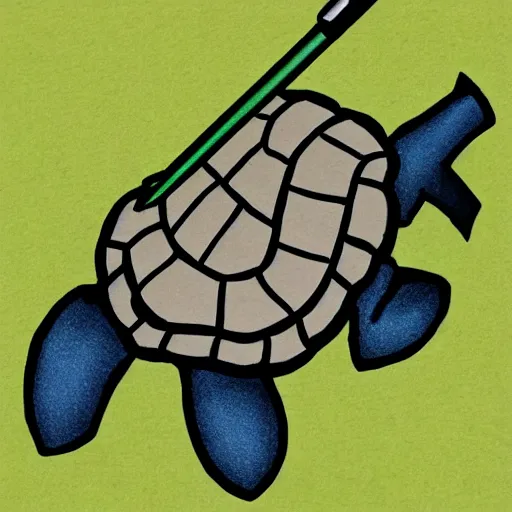 Prompt: an evil turtle holding a shovel