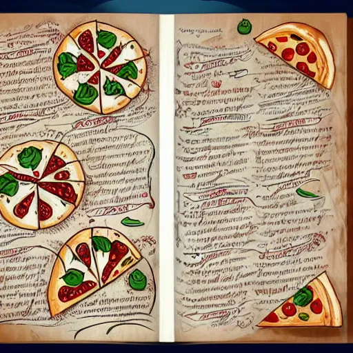 Image similar to Pizza recipe book in the style of Voynich Manuscript, 8k, artstation, concept art,