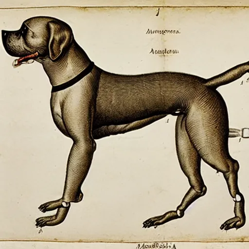 Image similar to anatomical diagram of a puppet dog, by maria sibylla merian