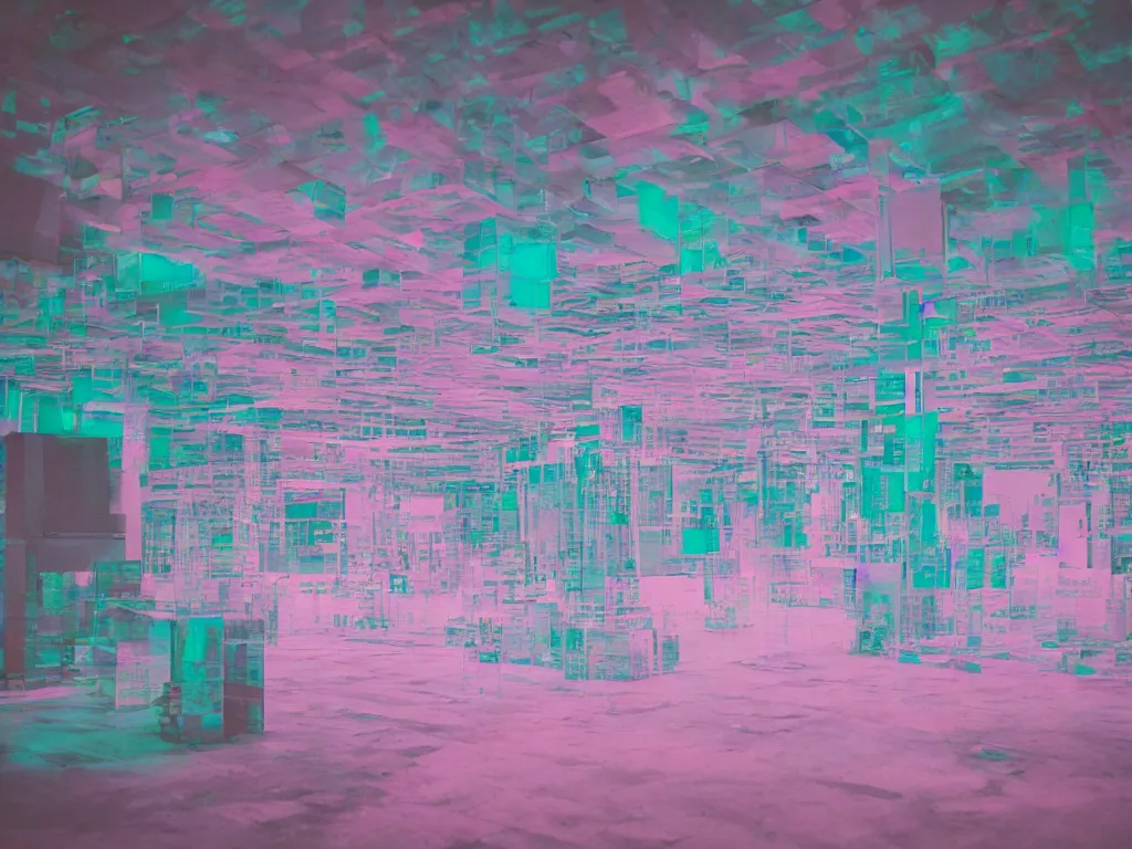 Image similar to 50 mm photo of a vaporwave liminal space