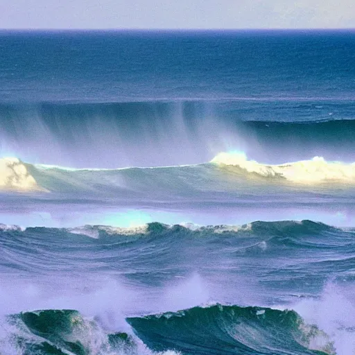 Image similar to a photo of a beam of light striking the ocean causing large waves, highly detailed