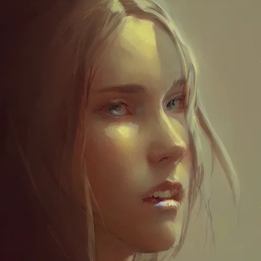 Prompt: Portrait of a woman by Greg Rutkowski, she is about 20 years old, brown long and straight hair, pretty oval face, attractive, Artstation HQ