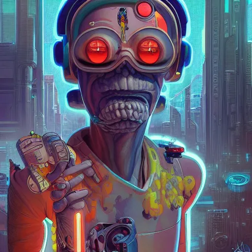 Image similar to akah 0 c 0 k futurama cyberpunk portrait by gaston bussierre and charles vess and james jean and erik jones and rhads, inspired by rick and morty, huge scale, beautiful fine face features, intricate high details, sharp, ultradetailed