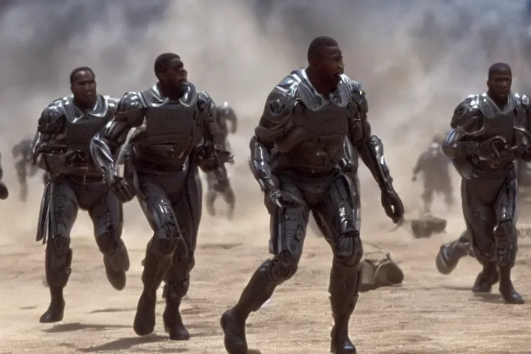 Image similar to Idris Elba in Starship Troopers (1997), highly detailed, high quality, HD, 4k, 8k, Canon 300mm, professional photographer, 40mp, lifelike, top-rated, award winning, realistic, sharp, no blur, edited, corrected, trending