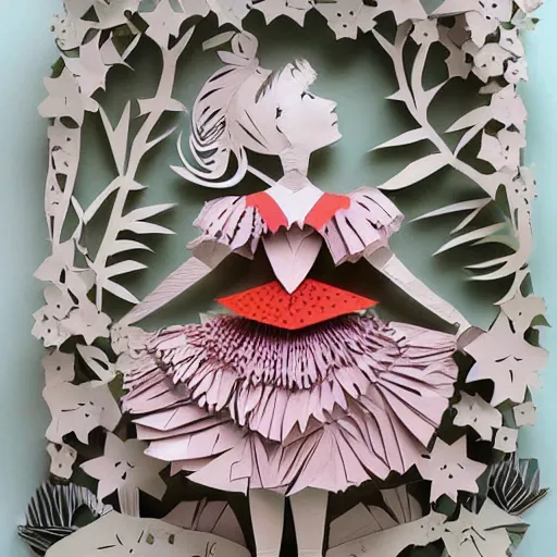 Image similar to cut paper sculpture of alice in wonderland