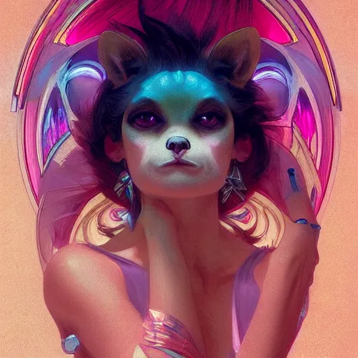 Prompt: fennec fox, vaporwave, miami vice, pink and blue, beautiful glowing lights, stunning, highly detailed, digital painting. artstation. smooth. sharp focus. illustration. art by greg rutkowski and alphonse mucha