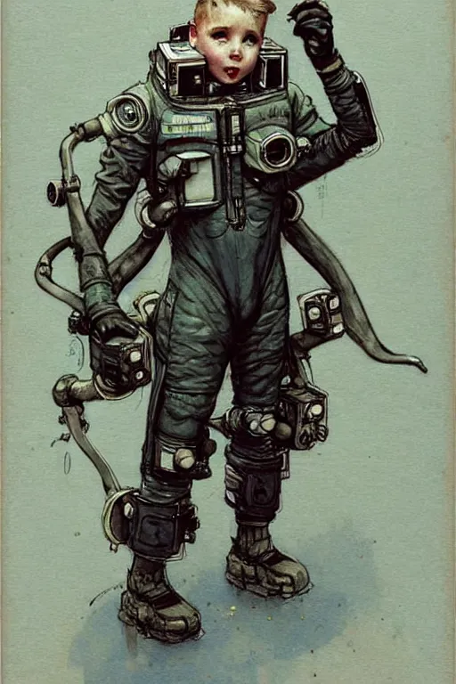 Prompt: ( ( ( ( ( 2 0 5 0 s retro future boy 1 0 old boy super scientest posing in space pirate mechanics costume full portrait.. muted colors. ) ) ) ) ) by jean - baptiste monge!!!!!!!!!!!!!!!!!!!!!!!!!!!!!!