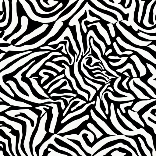 Prompt: symmetry, repeating pattern zebra drawing by escher