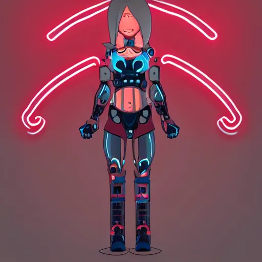 Image similar to a muscular female cyborg ( 8 0 % machine, 2 0 % human ) with glowing red eyes and an evil smile, recharging herself, sci - fi themed, pixiv, vector art