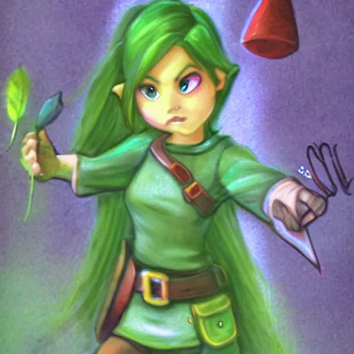 Prompt: illustration saria from ocarina of time in forest