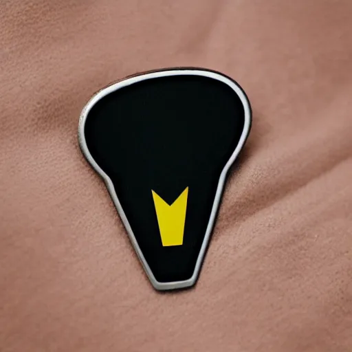 Image similar to a diamond enamel pin of a caution exclamation mark warning label, smooth curves