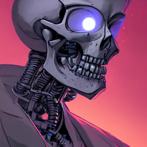 Image similar to a robot cybernetic skull face monster minimalist comics, behance hd by jesper ejsing, by rhads, makoto shinkai and lois van baarle, ilya kuvshinov, rossdraws global illumination ray tracing hdr radiating a glowing aura