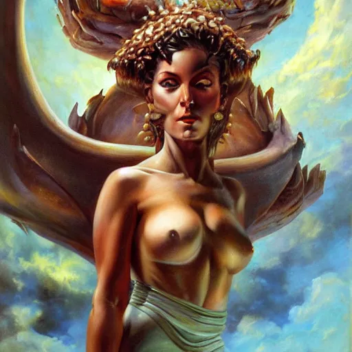 Image similar to detailed portrait of gyrados intricate, hyper detailed, realistic, oil painting, by julie bell, frank frazetta, cinematic lighting