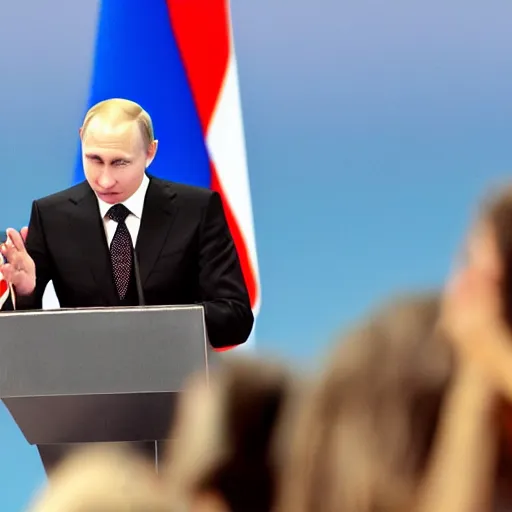 Image similar to vladimir putin giving a speach, pixar movie