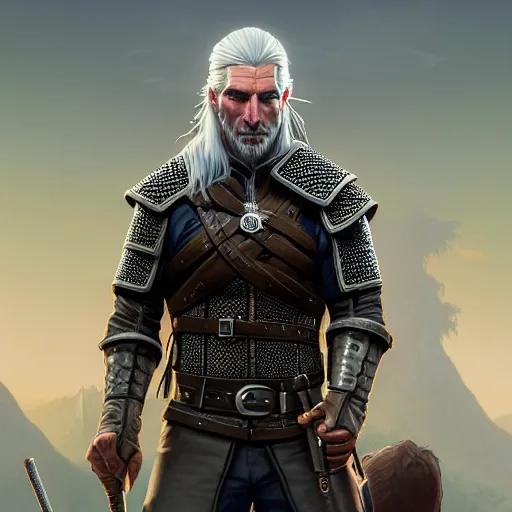 Image similar to highly detailed portrait of geralt of rivia, stephen bliss, unreal engine, fantasy art by greg rutkowski, loish, rhads, ferdinand knab, makoto shinkai and lois van baarle, ilya kuvshinov, rossdraws, tom bagshaw, global illumination, radiant light, detailed and intricate environment