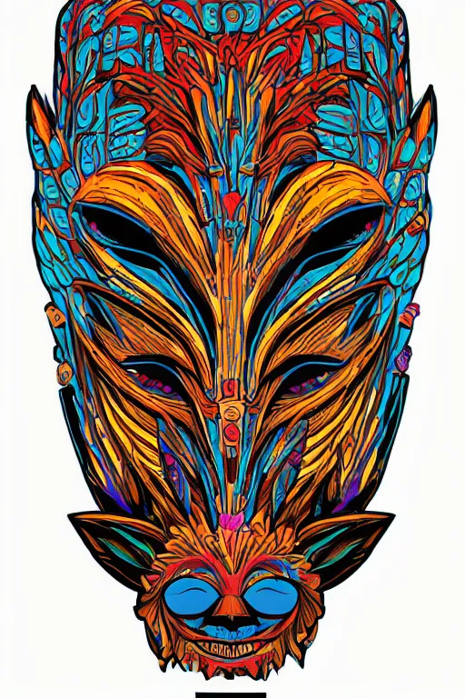 Image similar to animal mask totem roots flower tribal feather gemstone plant wood rock shaman vodoo video game vector cutout illustration vivid multicolor borderlands comics by josan gonzales and dan mumford radiating a glowing aura